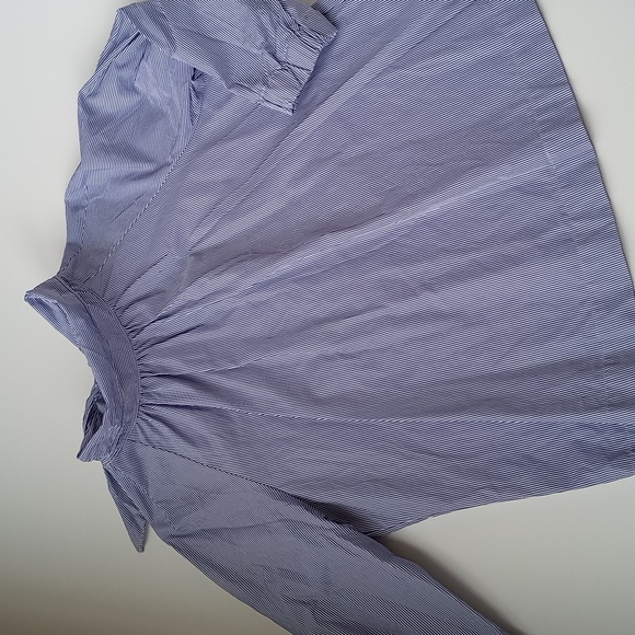 Thomas Mason for J. Crew Back Tie Mock Neck Blue Stripe Long Sleeve Shirt 12 - Picture 5 of 10